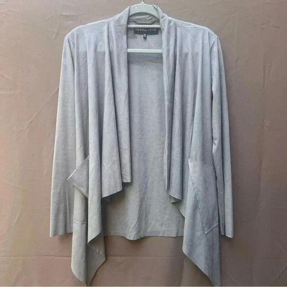 KENDAL + KYLIE Grey open front velour cardigan with pockets‎ - Picture 1 of 7